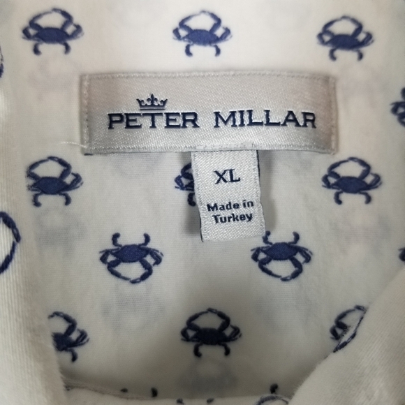 Peter Millar Mens Button Up Short Sleeve Collared Shirt Size XL Blue Crab Print - Picture 3 of 10